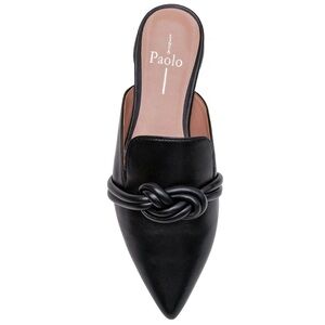 Paolo Black Pointed Knot-Detail Leather Mules